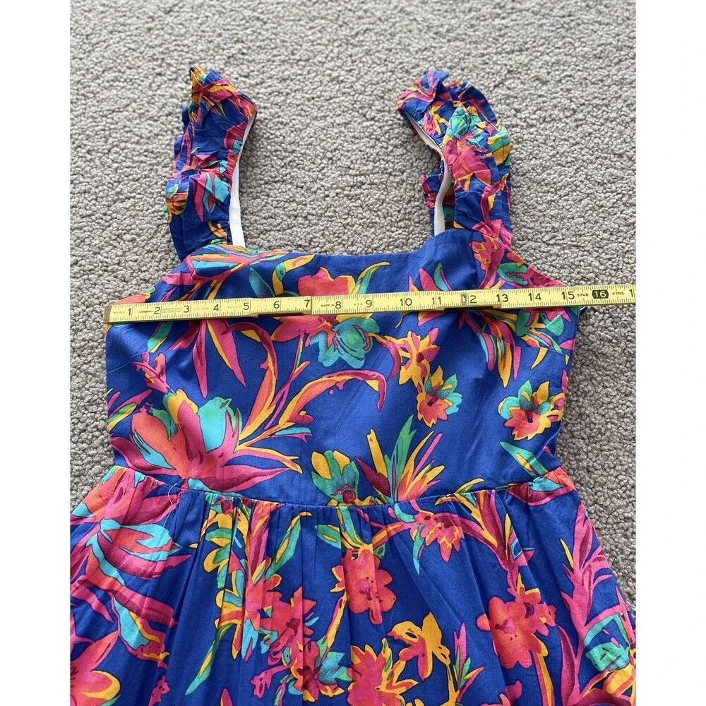 J Crew Women Midi Dress Blue Floral Cotton Preppy Boho Vacay Resort Size 4 NWT